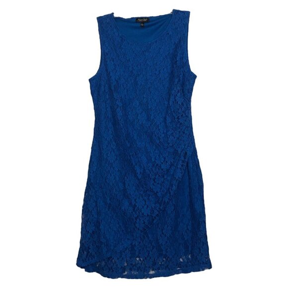 Spense Dresses & Skirts - Spense PETITE Blue Lace Sleeveless Scoop Neck Ruched Sheath Dress- Size PL Large